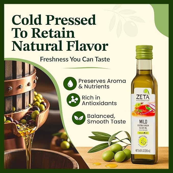 Zeta Extra Virgin Olive Oil 8.5 fl oz (3 Pack) | Premium Glass Bottle with Pop-Up Spout | Cold-Pressed | Product of Spain | Ideal for Baking Cooking Grilling Roasting Pasta &amp Salads