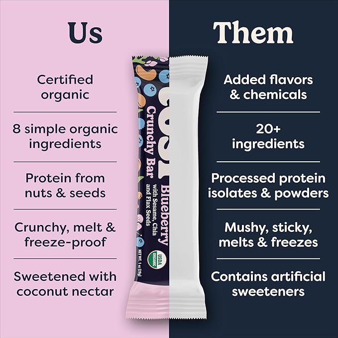 Tosi Nut Bars Cashew Blueberry Healthy Snacks for Adults &amp Kids Plant Based Crunchy Bars (6G Protein) Organic Keto Snacks Vegan Gluten &amp Soy Free Low Sugar Omega 3s 1oz 12-Pack