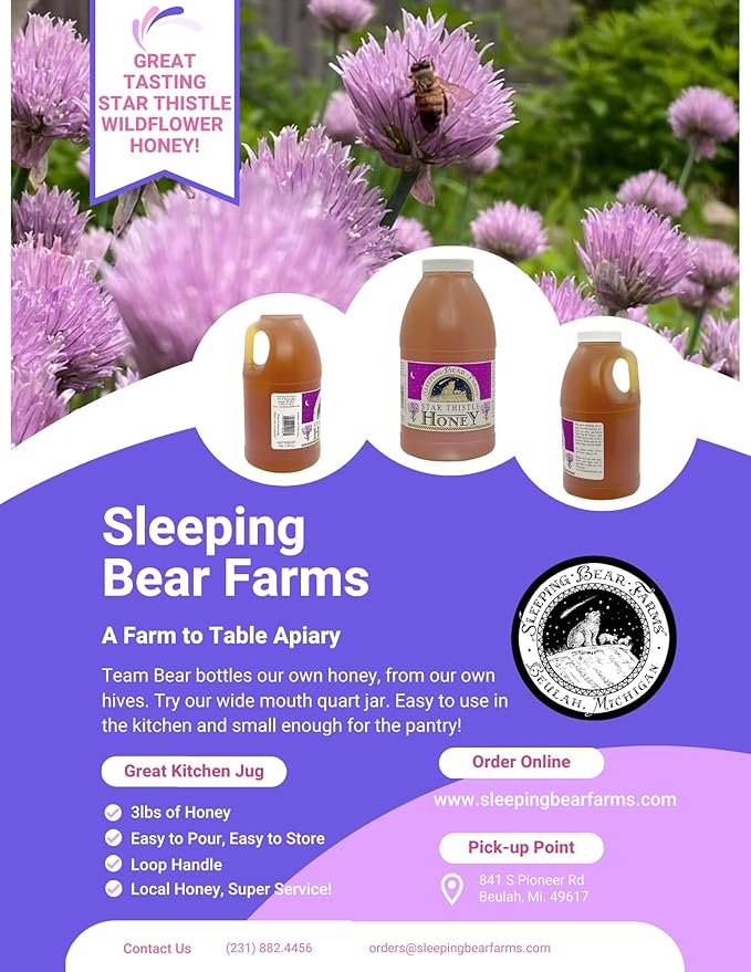 Star Thistle Honey Jug 3 lbs. Bulk Honey Jar Unpasteurized Unblended No Additives Pure Michigan Honey