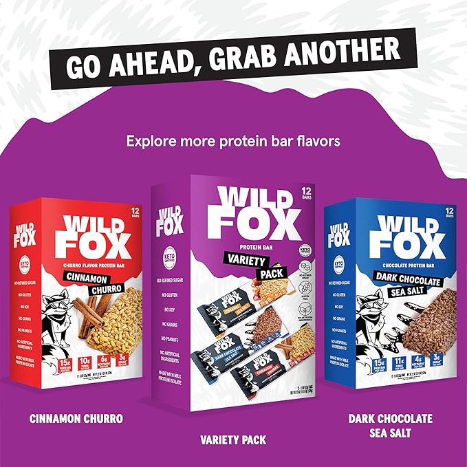 Wild Fox Protein Bars - Keto-Certified High Protein Snack with No Refined Sugar Great Taste 15g Protein and No Seed Oils Caramel Sea Salt