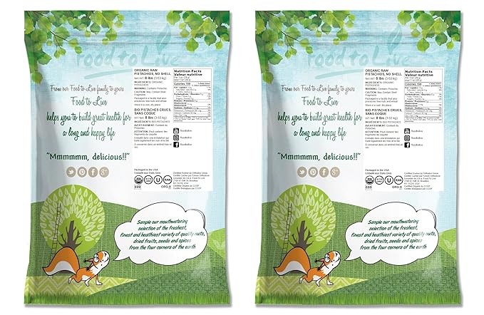 Food to Live - Organic Raw Pistachios No Shell 16 Pounds - Non-GMO Unsalted and Unroasted Kernels. Perfect for Snacking and Cooking