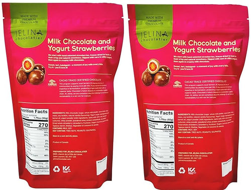 (2 Bags) Jelina Chocolatier Milk Chocolate and Yogurt Strawberries 16 Ounce