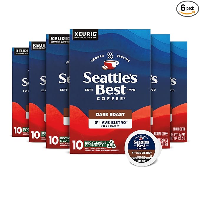 Seattle’s Best Coffee Dark Roast K-Cup Coffee Pods 6th Ave Bistro 100% Arabica 6 Boxes (60 Pods Total)