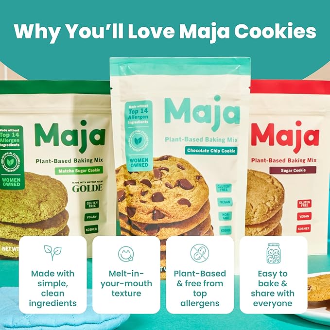 Maja Plant-Based Chocolate Chip Cookie Mix Pack of 2 | Gluten-Free Top 14 Allergen-Free Dairy &amp Egg Free | Soft &amp Chewy Cookie Dough Mix | Clean Ingredients No Artificial Flavors