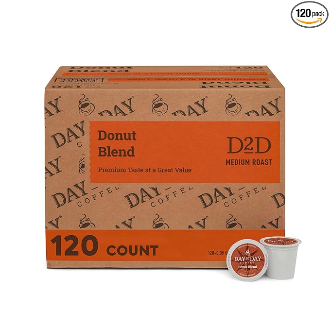 Day To Day Coffee Donut Blend Medium Roast Coffee Pods 120 Count Compatible with Keurig K-Cup Brewers Perfect Wake-Up Coffee