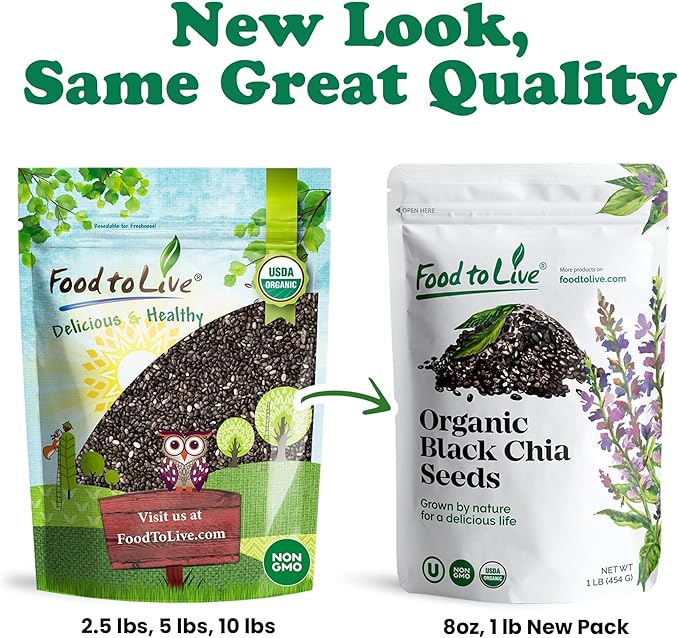 Food to Live Organic Black Chia Seeds 20 Pounds - Non-GMO Whole Sproutable Vegan Keto Sirtfood Bulk. Rich in Essential Fatty Acids Fiber Protein. Great for Chia Pudding Smoothie Oatmeal