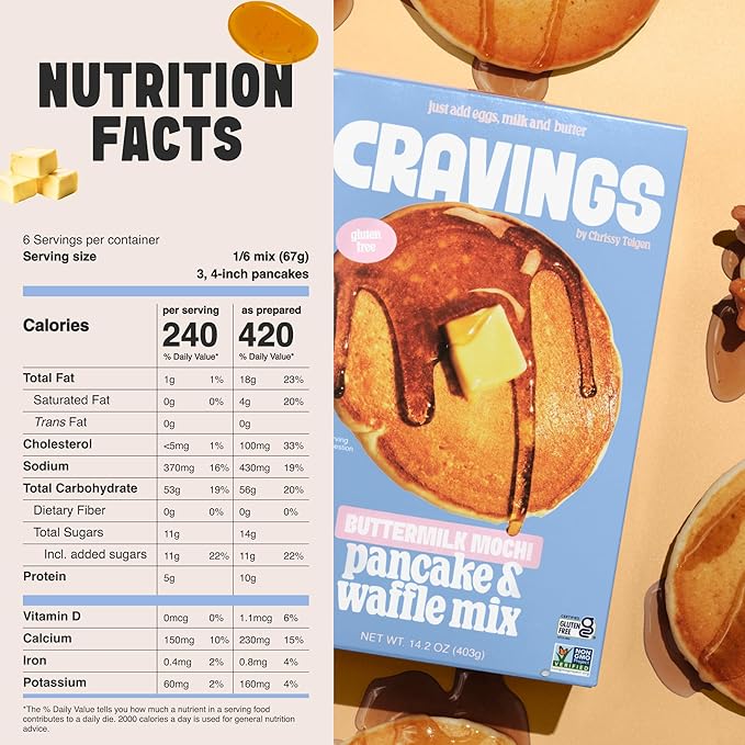 Cravings by Chrissy Teigen 6-Piece Bundle with 18 oz Coconut Key Lime Cake Mix (Pack of 3) &amp 14.2 oz Buttermilk Mochi Pancake &amp Waffle Mix
