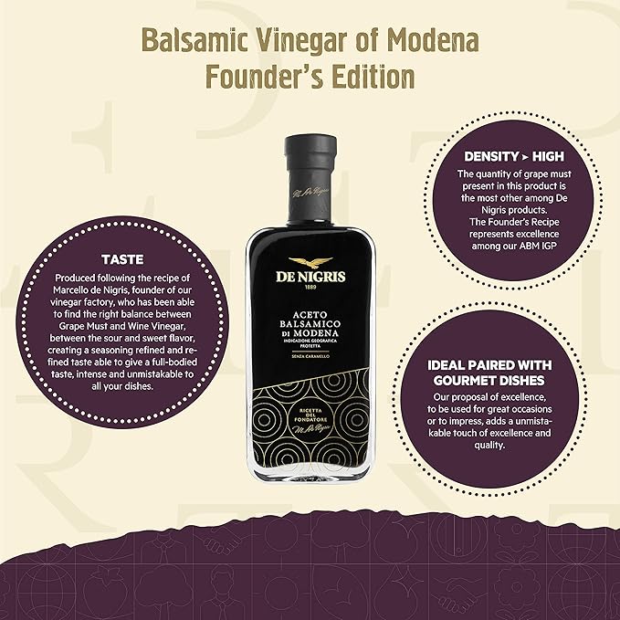 De Nigris Balsamic Vinegar Of Modena Excellence Line Founder's Edition Recipe (70% Grape Must) 85 Oz (250ml) | Balsamic Vinegar From Modena Italy Thick and Intense | Aged