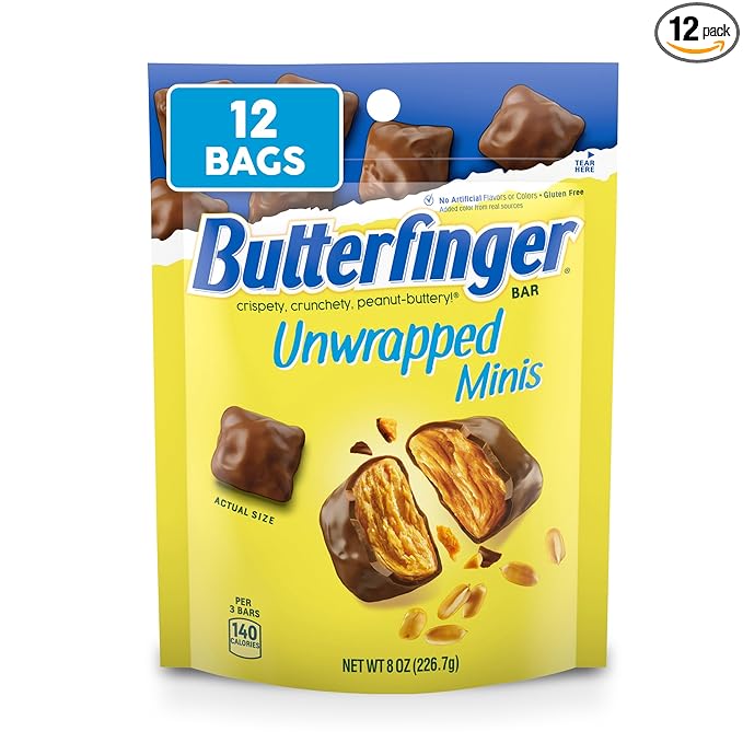 Butterfinger Unwrapped Minis Bulk 12 Bags Chocolatey Peanut-Buttery Resealable Bag 8 oz Each