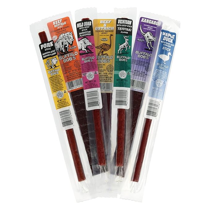 Buffalo Bob's Exotic Jerky Set- Staff Favorite 20 Piece Assortment: Alligator Buffalo Venison Wild Boar Duck Elk - BBQ Cajun Peppered Teriyaki