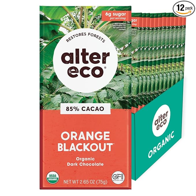 Alter Eco | Chocolate Bars | Pure Dark Cocoa Fair Trade Organic Non-GMO Gluten Free (12-Pack Orange Blackout)