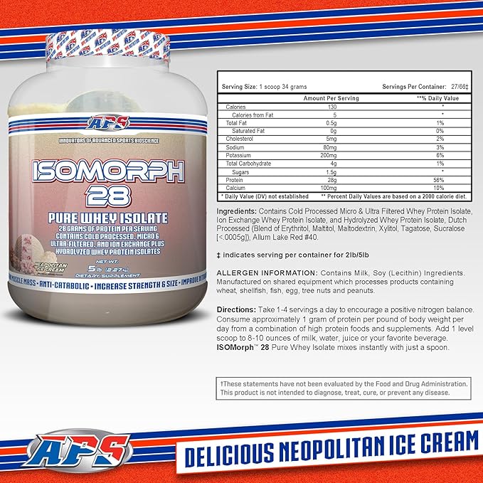 APS Nutrition Isomorph 28 Protein Powder | Pure Whey Isolate | Cold Pressed Ultra- Filtered &amp Ion Exchange Isolates | 28g Protein | 5 Pound (Neapolitan Ice Cream)