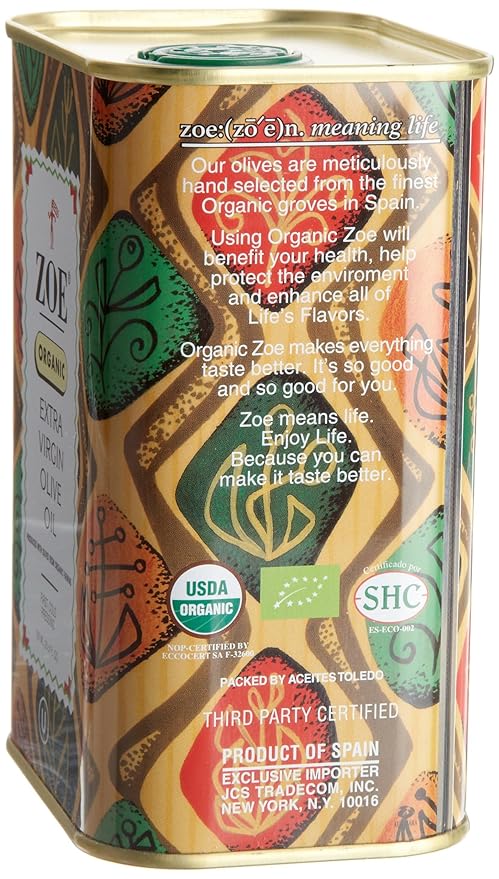Zoe Organic Extra Virgin Olive Oil Tin BPA Free Lining 25.5 Ounce Pack of 2