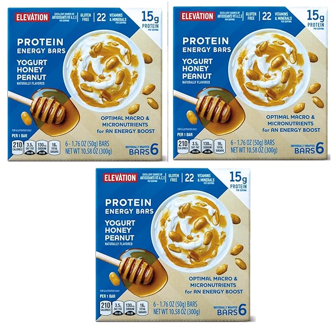 3-PACK Gluten Free Healthy Nutricious Protein Energy Bars Yogurt Honey Peanut 10.58oz 300g x 3 Boxes (18 Bars in Total) 22 Vitamins and Minerals - High Protein - Energy Bar - Convenient on the go pa
