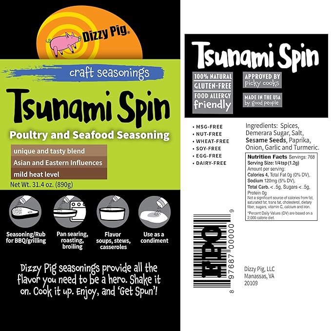 Dizzy Pig Tsunami Spin Asian Fusion Seasoning Rub (Quart Shaker) - Seasons Around 120lbs of Food - Hand Made in the USA - MSG Free Gluten Free