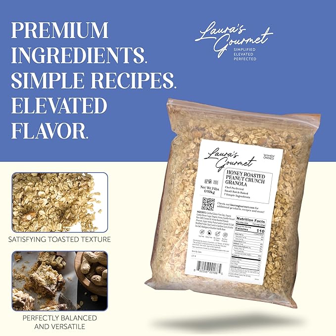 Laura's Gourmet Granola - Honey Roasted Peanut Crunch - Gluten Soy &amp Dairy Free - Organic Premium Honey Roasted Peanuts Artisan Chef's Trifecta of Taste Texture &amp Mouthfeel - 2 LB