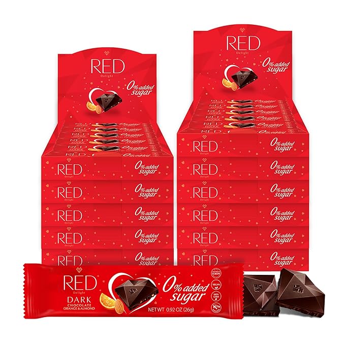 RED Delight®™ Orange and Almond Dark Chocolate 12 Count Box of Grab N Go Travel Size Bars (0.92 Ounces Each) (11 Boxes - Total of 132 Bars)