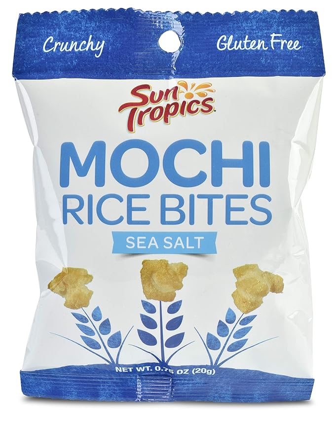 Sun Tropics Mochi Snack Bites Sea Salt 75 Oz (24 Pack) Gluten Free Snack Size Vegan No MSG Added Dairy Free Crunchy Snack