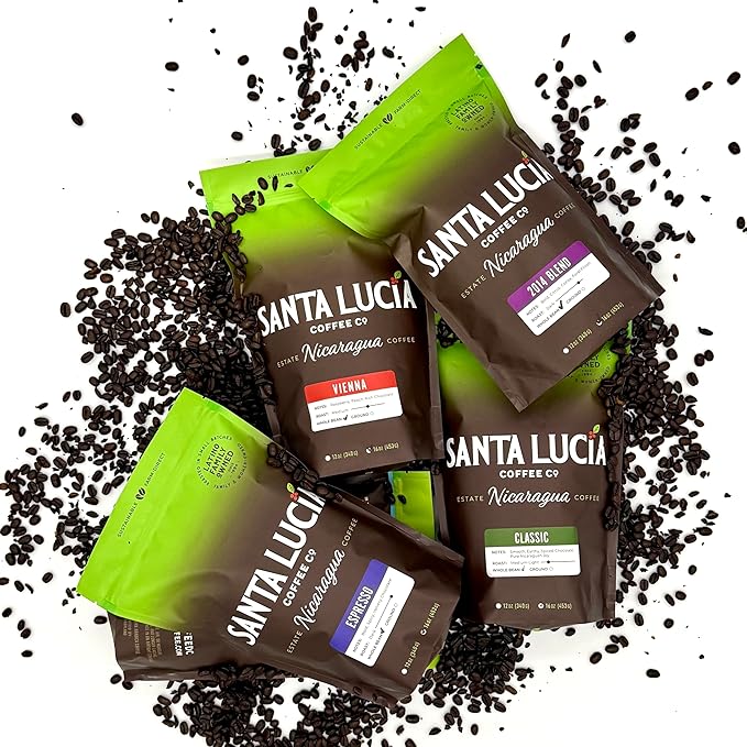 Santa Lucia Coffee - Specialty Nicaraguan Coffee Variety Pack - Light Medium &amp Dark Roast - Low Acid 91 Point SHG Small Batch Roasted 100% Single-Origin Whole Bean 3 Bags (16oz Each)