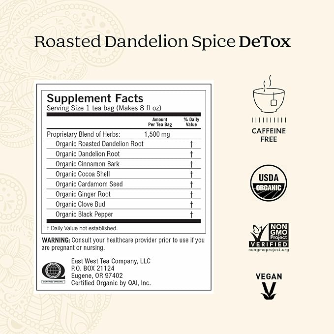 Yogi Tea Roasted Dandelion Spice DeTox Tea - 16 Tea Bags per Pack (6 Packs) - Organic DeTox Tea - Includes Roasted Dandelion Root Dandelion Root Cinnamon Bark Cocoa Shell &amp More