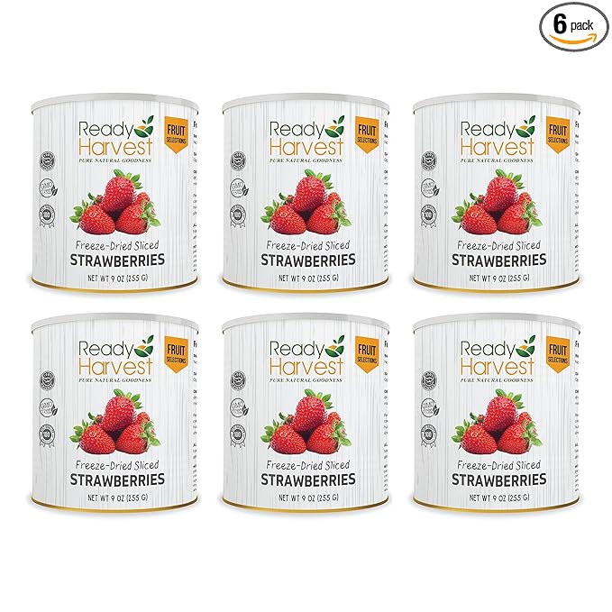 Ready Harvest Freeze Dried Strawberries | Healthy Emergency Snacks | Hurricane preparedness items as survival food | Pantry Staples | #10 Can | 30 Year Shelf Life | 6 Cans
