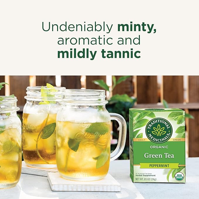 Traditional Medicinals Organic Green Tea Peppermint - Promotes Healthy Digestion Occasional Nausea &amp Indigestion Relief - Kosher Non-GMO - 96 Teabags (Pack of 6)