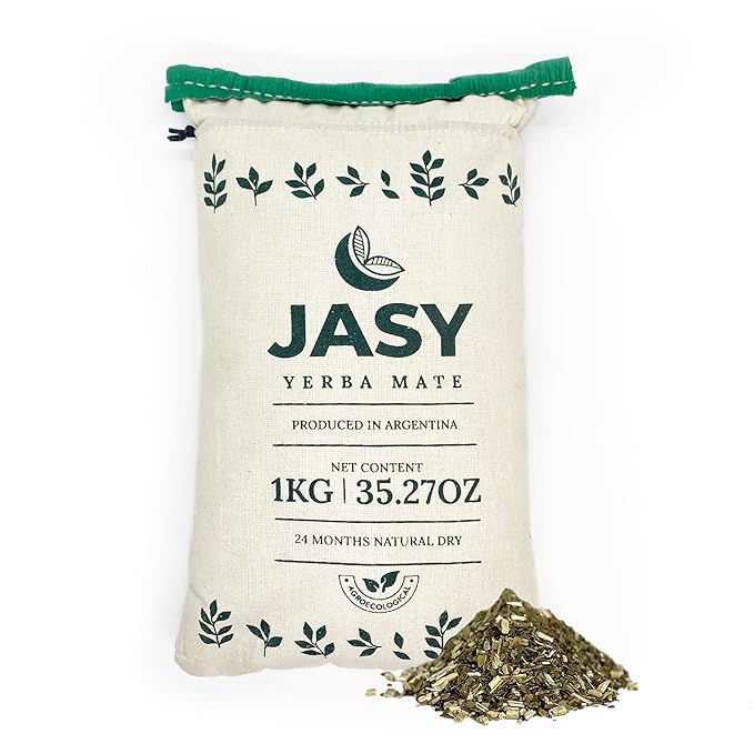 JASY Yerba Mate Tea – Agroecological Loose Leaf Naturally Aged 24 Months Unsmoked Gluten-Free Vegan – 2.2 lb (35.27 oz) Cloth Bag (1kg | 2.2lb With Drawstring Closure 1 Count)