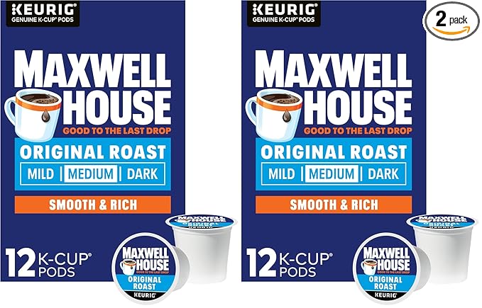 Maxwell House Original Roast Keurig K Cup Coffee Pods (12 Count) (Pack of 2)
