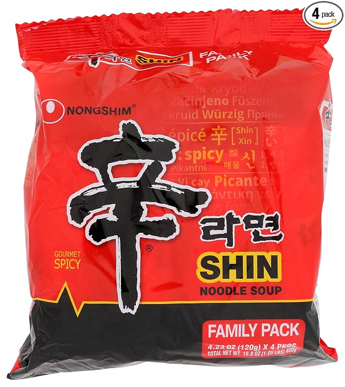 Nong Shim Shin Ramyun Noodle Soup Gourmet Spicy Family Pack 16.9 Ounce (Pack of 4)