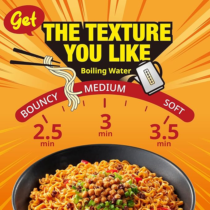 JWAY Sichuan Pepper Stir Fry Noodles Deep-fried Instant Ramen with Chili Oil Spicy Dry Tossed Noodles Real Vegetable Pack Rich Chili Flavor Quick &amp Easy Ready Meal 3.20 oz (Pack of 12)