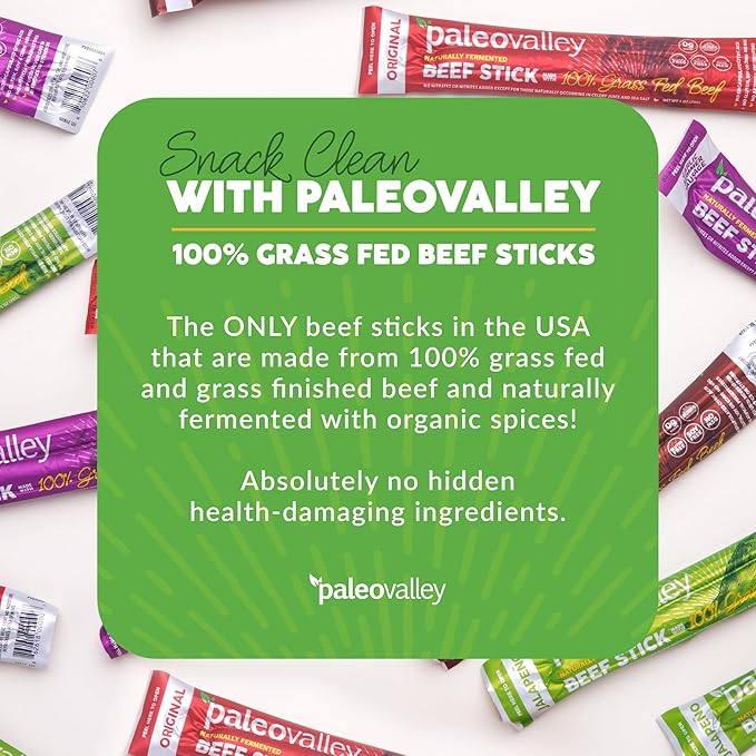 Paleovalley 100% Grass Fed Beef Sticks - Delicious Gluten Free Beef Snack - High Protein Keto Friendly 40 Count Variety Pack