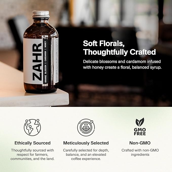 Pax &amp Beneficia Zahr Syrup 16 oz – All-Natural Orange Blossom Cardamom and Honey Syrup for Coffee Tea Cocktails &amp Baking – Clean Ingredients Barista-Grade Coffee Syrup