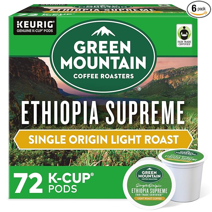 Green Mountain Coffee Ethiopia Supreme Keurig Single-Serve K Cup Pods Light Roast Coffee Ethiopia Supreme 72 Count