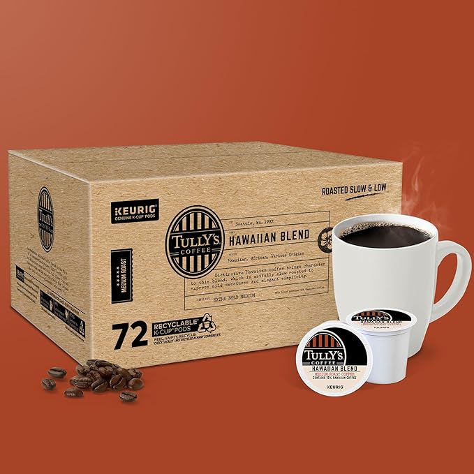 Tully's Coffee Hawaiian Blend Keurig Single-Serve K-Cup Pods Medium Roast 72 Count