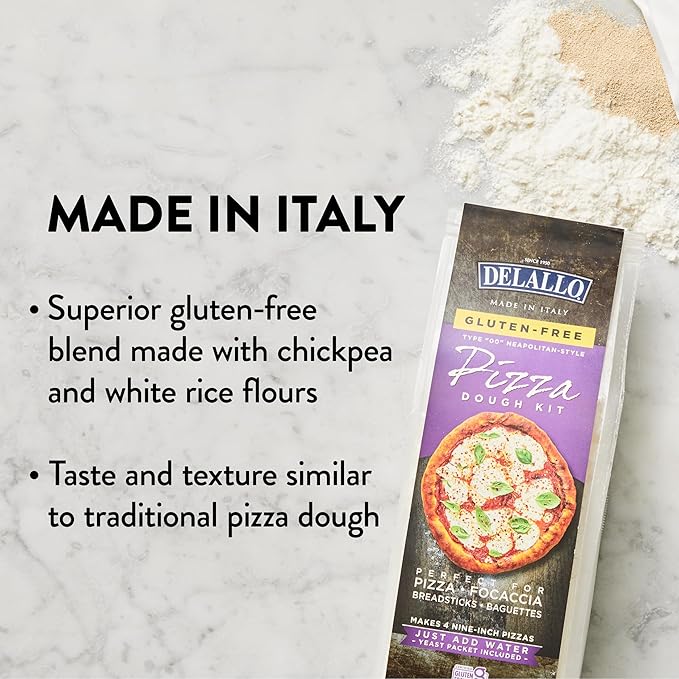 DeLallo Gluten Free Flour Pizza Kit 17 Oz Bag (3 Pack) All Purpose Pizza Dough Mix for Baking Crust Bread and Calzones Vegan Dairy Free
