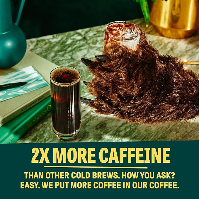 Wandering Bear Straight Black Organic Cold Brew Coffee On-the-Go - Extra Strong Bold Smooth Unsweetened Shelf-Stable Ready to Drink &amp Vegan 100% Organic Iced Cold Brewed Coffee Drink -11 fl