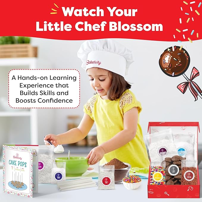 Baketivity DIY Cake Pop Baking Kit for Kids - Premeasured Ingredients Decorating Supplies