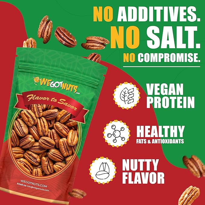 Two Pounds Of Pecans Raw Whole Shelled Raw Natural No Preservatives Added Non-GMO NO PPO 100% Natural We Got Nuts