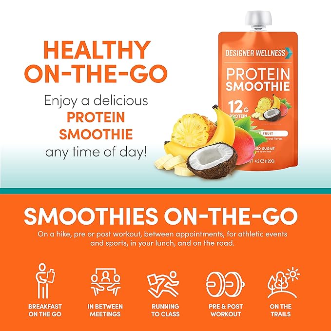 Designer Wellness Protein Smoothies Super Fruits Variety Pack and Tropical Fruit Bundle