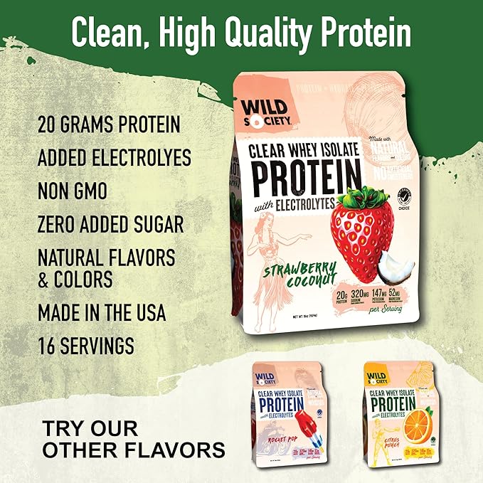 WILD SOCIETY Clear Isolate + Whey Concentrate Super Combo - Strawberry Coconut Clear Whey + Vanilla Bean Whey Concentrate