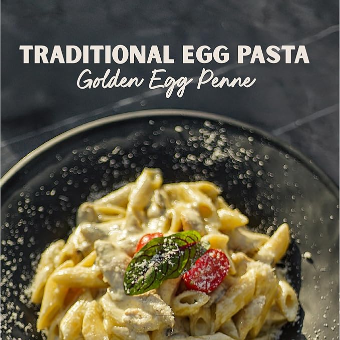 Al Dente Golden Egg Penne – All-Natural Hand-Crafted Egg Pasta. Traditional Pasta Noodles Made with Cage-Free Eggs and Semolina. Great for Pastas Soups Stews. 12oz Bags (Pack of 8)