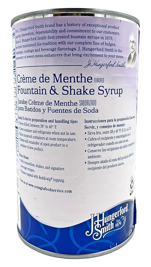 J Hungerford Smith Creme De Menthe Fountain &amp Milkshake Syrup | Kosher | Made In America | 4 lb