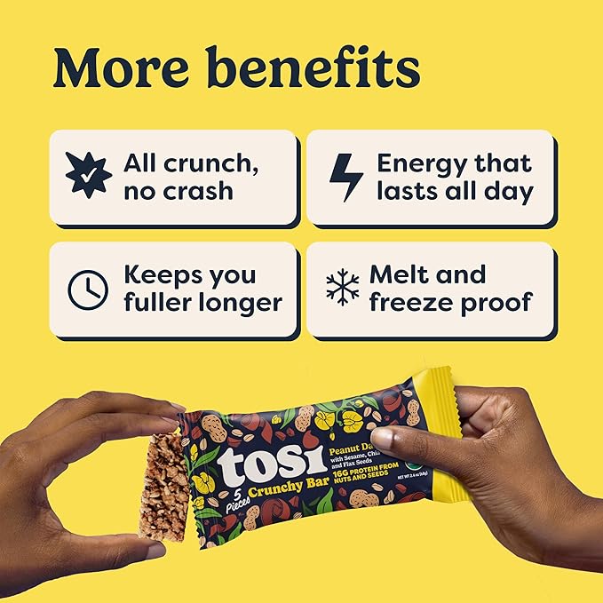 Tosi Meal Nut Bars Peanut Dark Chocolate Healthy Snacks for Adults &amp Kids Crunchy Plant Based Protein Bar (16G) Keto Snacks Vegan Gluten &amp Soy Free Low Sugar Omega 3s 2.4oz 12-Pack
