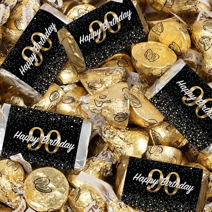124 Pcs 90th Birthday Candy Party Favors Miniatures Chocolate &amp Gold Almond Kisses (1.5 lbs Approx. 124 Pcs)