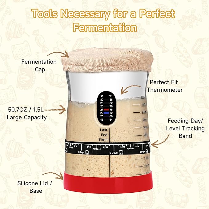 Pro Sourdough Starter Kit- 50oz Large Capacity Sourdough Starter Jar 17 Flavorful Fermentation Recipes Sourdough Bread Baking Supplies for Making Delicious Sourdough Breads(Red 2Set)