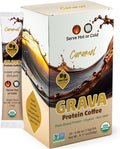 Grava Organic Plant Protein Coffee Sticks Caramel - 8g Plant Protein 80mg Caffeine - Monk Fruit Sweetener - USDA Organic Non-GMO &amp Fair Trade - Gluten Free &amp Vegan - Single Serve Packet 20