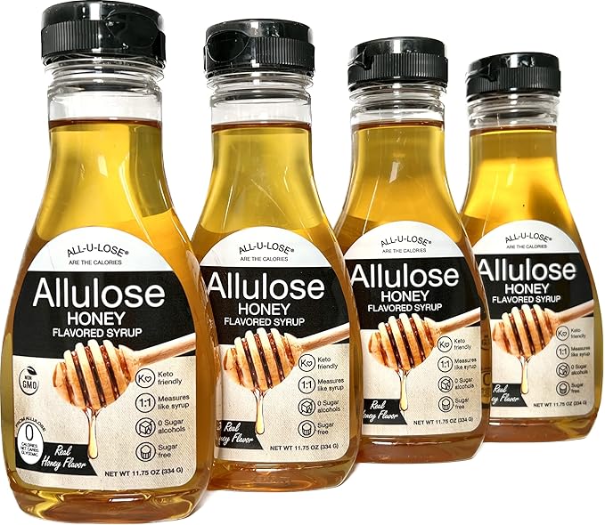 BetterTaste Honey Natural Flavored Allulose Syrup 11.75-Ounce (Pack of 4) Zero Calorie Sugar Substitute Non-GMO Non-Erythritol Gluten Free &amp Vegan Liquid Sweetener