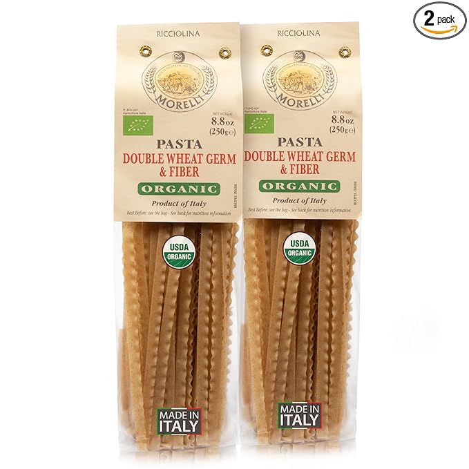 Morelli Mafalda Pasta High Fiber Mafaldine Pasta Imported from Italy (Ricciolina Reginette With Bran and Double Wheat Germ) - 8.8 oz / 250 g (Pack of 2)