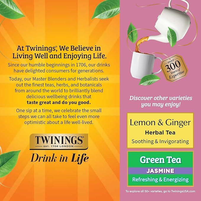 Twinings Pomegranate &amp Raspberry Herbal Tea Individually Wrapped Bags 100 Count (Pack of 1) Naturally Caffeine-Free Enjoy Hot or Iced 100 Teabags
