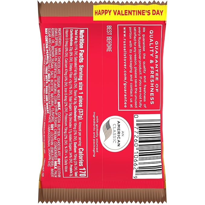 RUSSELL STOVER Valentine's Day Milk Chocolate Caramel Heart 1.3 oz. (Pack of 18)